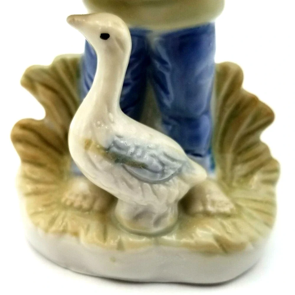 Vintage Porcelain Figurine Boy with Goose Blue Cap 5.5